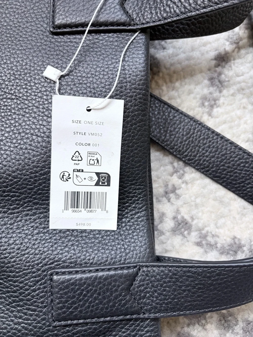 VINCE Black Pebbled Leather Tote Bag